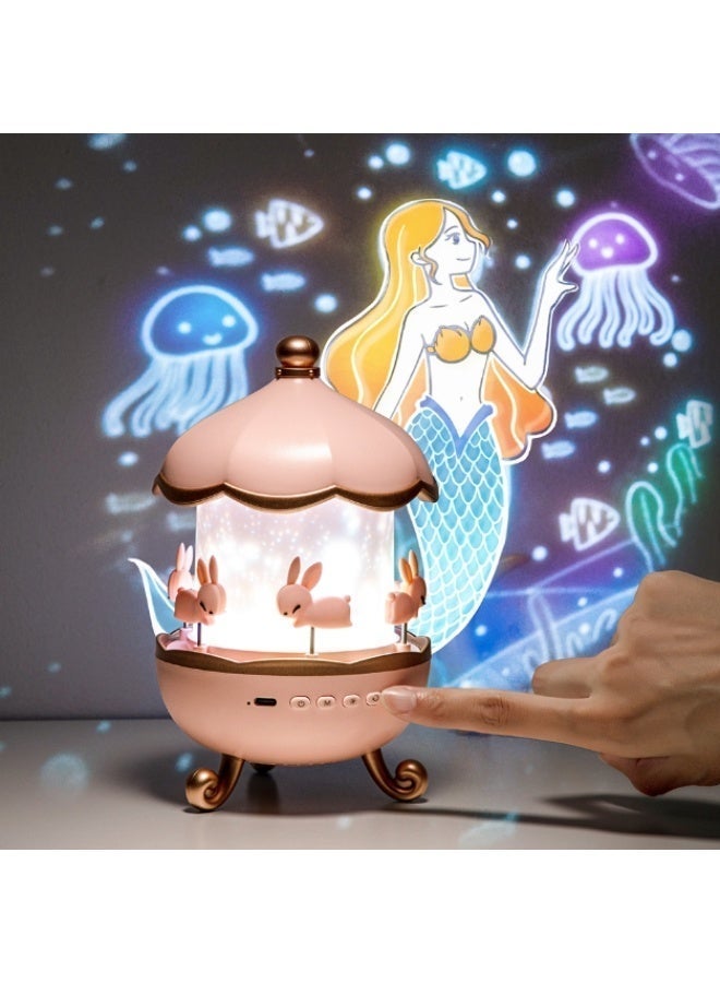 Bunny's Carousel Night Light Projector – 360° Rotating Starry Sky & Ocean Projection Lamp for Kids, Rechargeable Musical Bedside Lamp with Remote Control – Model WH-E11 - Image 1